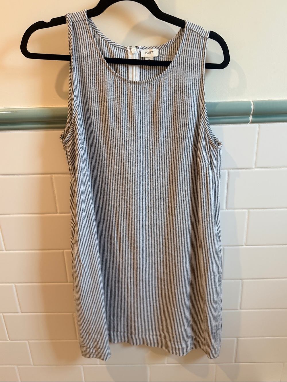 J. Crew Blue and White Striped Sleeveless linen blend Dress